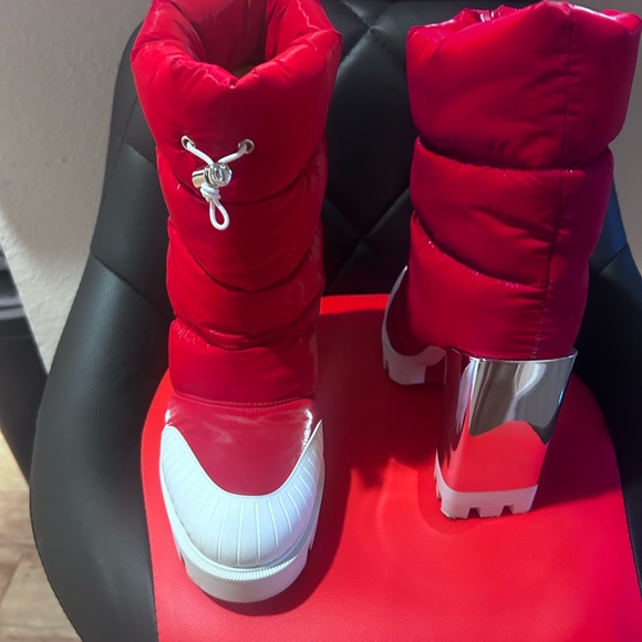 Bold Pink and Silver High Heel Boots - Picture 2 of 2